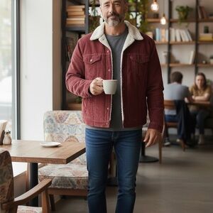 Levi’s Men’s Burgundy Corduroy Sherpa Lined Jacket XXL • Trucker Style